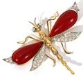 090296 750 GOLD DIAMOND AND CORAL DRAGONFLY PENDANT