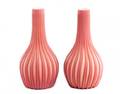 Pair of Pink Satin Cut Velvet Ribbed Glass Vases