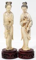 072303 CHINESE CARVED IVORY FEMALE FIGURES PAIR