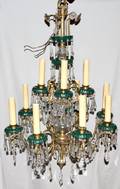 062297 ITALIAN CRYSTAL  BRASS TWELVE LIGHT CHANDELIER