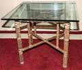 082290 BAMBOO  GLASS TOP CARD TABLE H 29 W 34