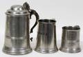 071437 ANTIQUE PEWTER STEIN  MUGS THREE PIECES H 3