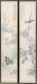 062356 CHINESE WATERCOLOR SCROLLS BIRD  FLORAL SCENE