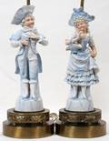 111458 BISQUE FIGURAL LAMPS C 1900 PAIR