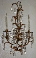 102319 ITALIAN GILT METAL AND CRYSTAL 3LIGHT SCONCES