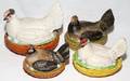 081352 GERMAN BISQUE HEN DISHES 19TH C FOUR