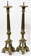071451 BRASS CANDLESTICKS PAIR 19TH C H 17 GREEC