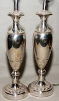 071445 SILVERPLATE TABLE LAMPS C 1940 PAIR H 30