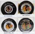 120442 CHICAGO BLACK HAWKS AUTOGRAPHED HOCKEY PUCKS