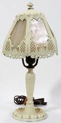 100405 SLAG GLASS AND PATINATED METAL BOUDOIR LAMP
