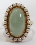 092403 14 KT YELLOW GOLD SEED PEARL  JADE RING