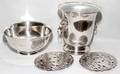 091492 SILVERPLATE WINE COOLER BOWL  TRIVETS 4 PCS