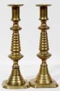 082369 ANTIQUE AMERICAN STYLE BRASS CANDLEHOLDERS PR