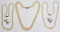 072457 PEARL NECKLACES THREE  TWO PAIRS OF EARRINGS