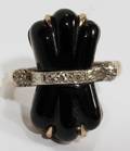 071511 ART DECO STYLE 10KT GOLD ONYX  DIAMOND RING