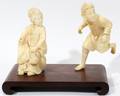 070402 CHINESE CARVED IVORY FIGURES TWO H 3 AS IS