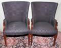 120468 MAHOGANY AND UPHOLSTERED ARM CHAIRS PAIR