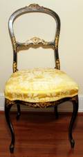 111564 DECORATED WOOD  SILK UPHOLSTERED SIDE CHAIR