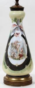 111561 PAINTED MILK GLASS VASE EARLY 20TH C H 12