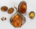 101456 AMBER PENDANT RINGS  EARRINGS TWO PAIRS