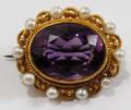 101448 VINTAGE AMETHYST  FRESHWATER PEARL BROOCH