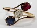 101442 YELLOW GOLD SAPPHIRE DIAMOND  RUBY RING