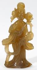 100478 CHINESE JADE FIGURE GIRL WFLOWERS FEW CHIPS