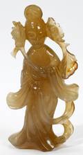 100477 CHINESE JADE FIGURE BROWN GIRL WITH FLOWERS 1