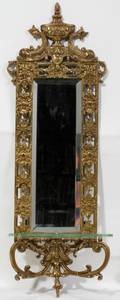 091536 BRASS BEVELED MIRROR WITH SCONCE C 1930