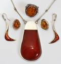 081439 AMBER  SILVER NECKLACE RING  EARRINGS