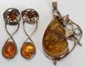 081433 AMBER  STERLING PENDANT  EARRINGS 3 PCS