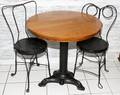 081425 OAK  IRON BISTRO TABLE  TWO CHAIRS