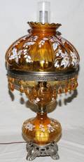 070481 HAND PAINTED AMBER GLASS LAMP H 31 DIA 14