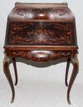 111034 FRENCH FRUITWOOD INLAY BOMBE DESK