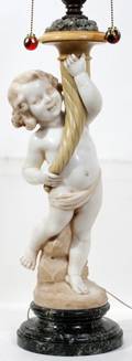 091024 ITALIAN MARBLE CHERUB LAMP C 1900 H 40