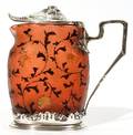 091001 DAUM CARVED CAMEO GLASS  SILVER SYRUP PITCHER