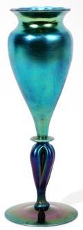 081004 STEUBEN BLUE AURENE GLASS VASE EARLY 20TH C