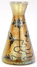 081001 LOETZ GLASS VASE WITH GERMAN SILVER OVERLAY