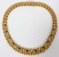 080028 FRENCH 18 KT GOLD DIAMOND  EMERALD NECKLACE