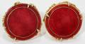 072057 14 KT YELLOW GOLD RED ENAMEL CUFF LINKS PAIR