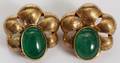 071030 18KT GOLD  EMERALD CABOCHON EARCLIPS PAIR SI