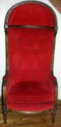 070028 ANTIQUE WALNUT AND VELVET PORTERS CHAIR C1900