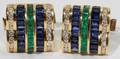 031071 GOLD DIAMOND EMERALD  SAPPHIRE CUFF LINKS