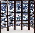 CHINESE BLUEWHITE PORCELAIN FIVEPANEL SCREEN