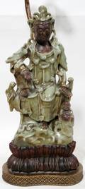 031158 CHINESE CELADON FIGURE OF GUANYIN H 11 AS LAMP