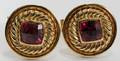 031141 14KT YELLOW GOLD  GARNET CUFF LINKS PAIR