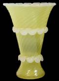 011146 MURANO GLASS YELLOW VASE WITH APPLIED LEAVES