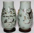 JAPANESE ENAMEL CELADON GLAZED PORCELAIN VASES