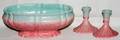 031200 ROSEVILLE TOURMALINE BOWL  CANDLESTICKS