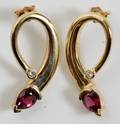 021160 14KT GOLD RHODIUM GARNET  DIAMOND EARRINGS